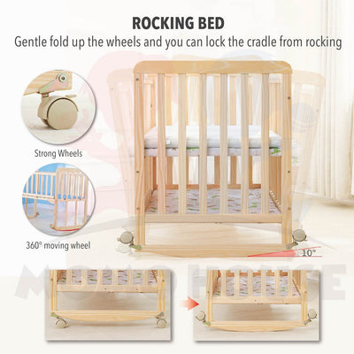 Multi Functional Double Layer Wooden Baby Cot with Mosquito Stand & Net Katil Bayi Dgn Kelambu