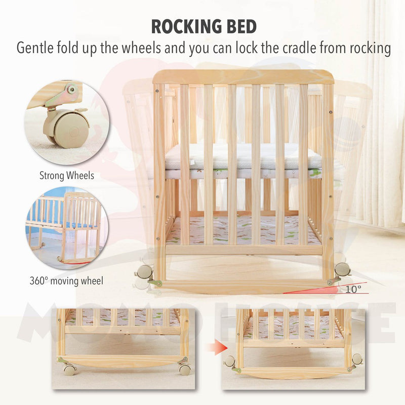 Multi Functional Double Layer Wooden Baby Cot with Mosquito Stand & Net Katil Bayi Dgn Kelambu