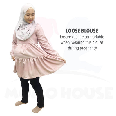 Peplum Ruffle Layer Blouse Muslimah Long Sleeve Maternity Women Wear Baju Mengandung (MB001)