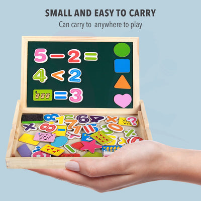 Wooden Education Black & Whiteboard Box With Magnetic Puzzles