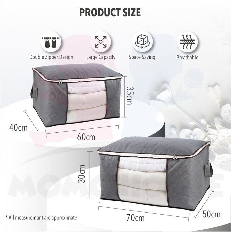 Foldable Clothes Storage Box Large Capacity Storage Bag Dustproof Non-Woven Fabric bag Kotak Besar Simpanan Baju