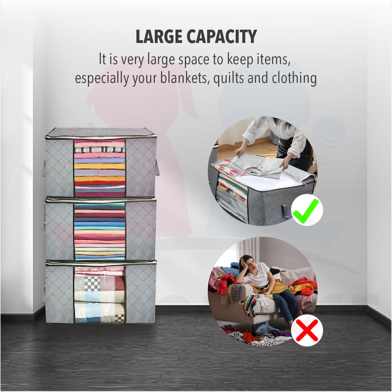 Foldable Clothes Storage Box Large Capacity Storage Bag Dustproof Non-Woven Fabric bag Kotak Besar Simpanan Baju