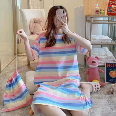 Women Dress Pyjamas 100% Cotton Short Sleeve Nightdress Sleepwear Baju Tidur Wanita Pajamas Women (WP002)