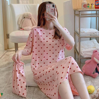 Women Dress Pyjamas 100% Cotton Short Sleeve Nightdress Sleepwear Baju Tidur Wanita Pajamas Women (WP002)