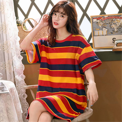 Women Dress Pyjamas 100% Cotton Short Sleeve Nightdress Sleepwear Baju Tidur Wanita Pajamas Women (WP002)