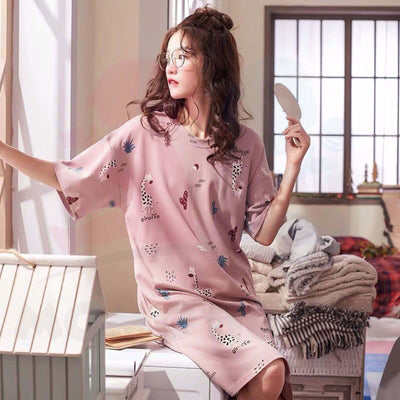 Women Dress Pyjamas 100% Cotton Short Sleeve Nightdress Sleepwear Baju Tidur Wanita Pajamas Women (WP002)