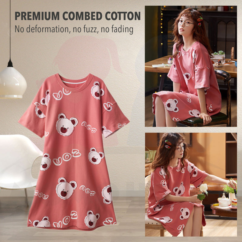 Women Dress Pyjamas 100% Cotton Short Sleeve Nightdress Sleepwear Baju Tidur Wanita Pajamas Women (WP002)